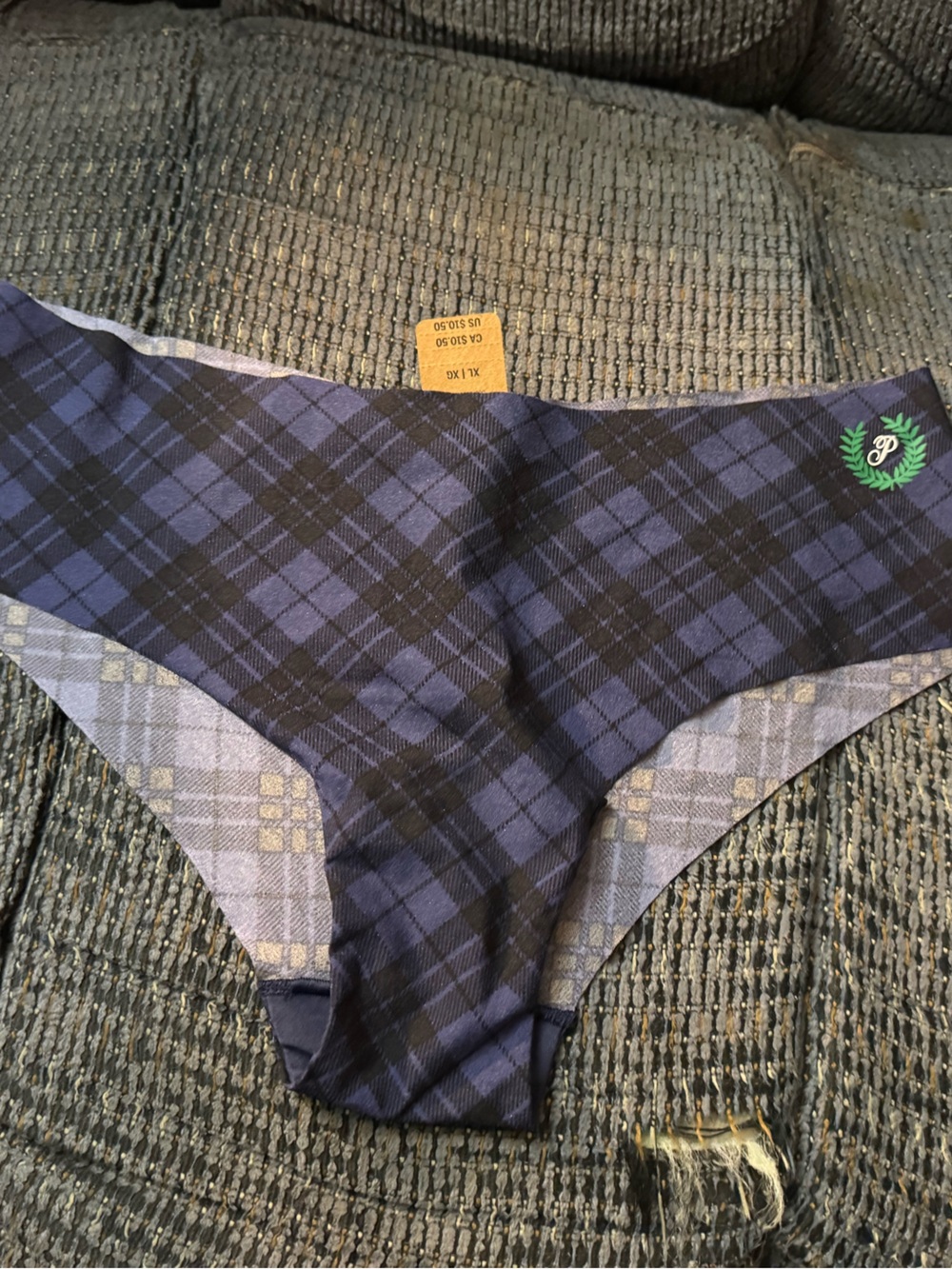 Victoria's Secret PINK Blue Plaid Seamless Hipster Panty size X-Large